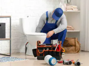 A plumbing technician provides toilet repair services in Jupiter, FL